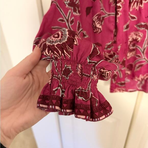 Anthropologie Omika Salena Peasant Blouse Pink Floral V-Neck Flowy Blouse Small - Picture 5 of 9